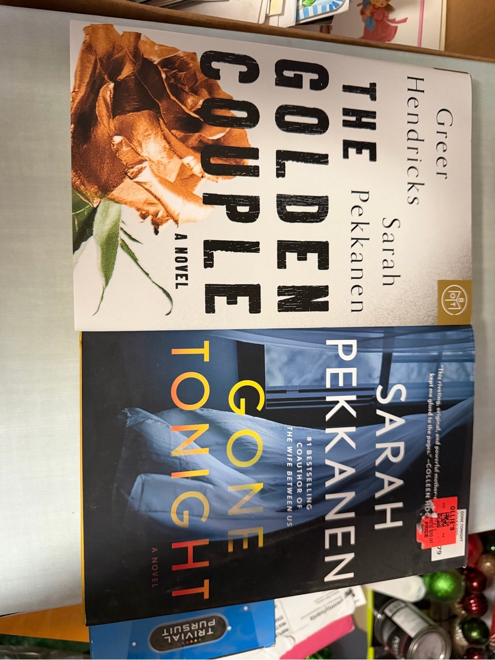 Sarah Pekkanen "The Golden Couple" & "Gone Tonight" - White, Black, Gold Covers